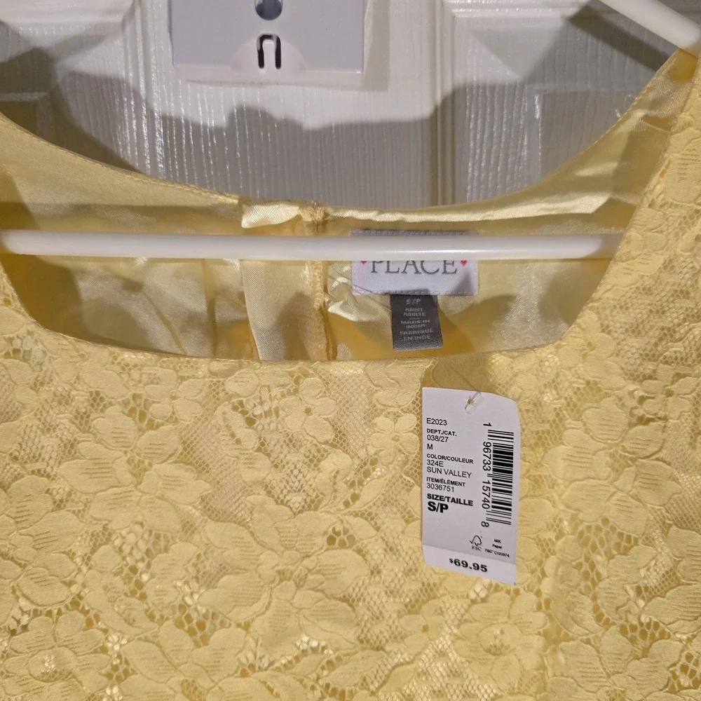Children's Place Yellow Floral Lace Shift Dress Short Sleeve Sun Valley S/P NWT - Picture 4 of 5